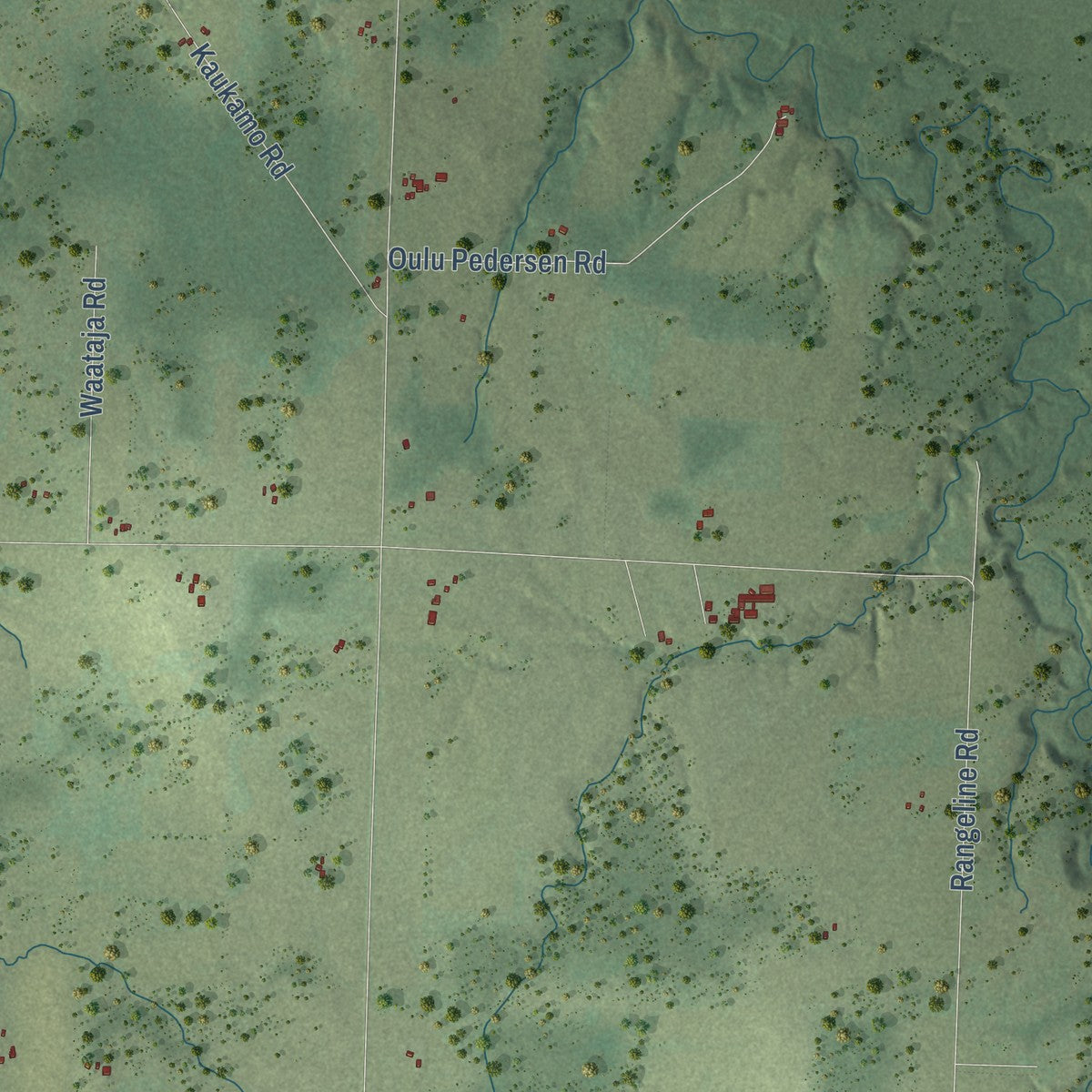 Close-up of the map of Oulu, Wisconsin print showing street and building detail