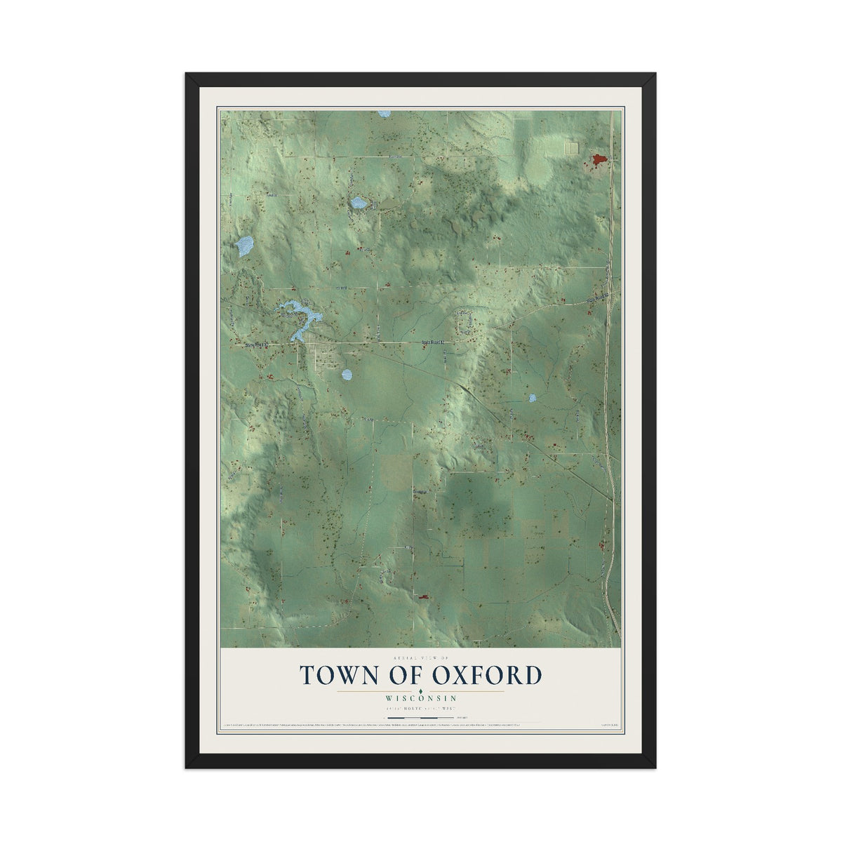 Map of the Town of Oxford, Wisconsin, 12 x 18 inch print in a black wood frame