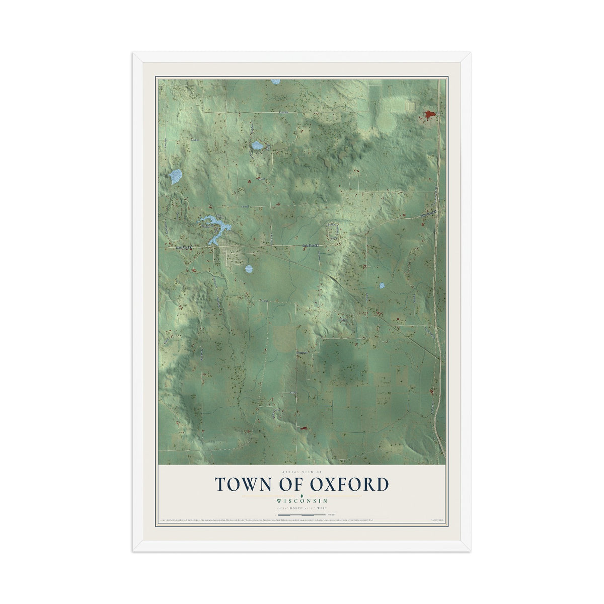 Map of the Town of Oxford, Wisconsin, 12 x 18 inch print in a white wood frame