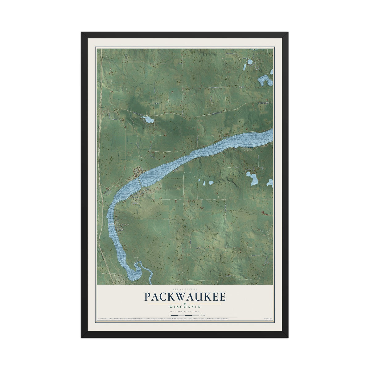 Map of Packwaukee, Wisconsin, 12 x 18 inch print in a black wood frame