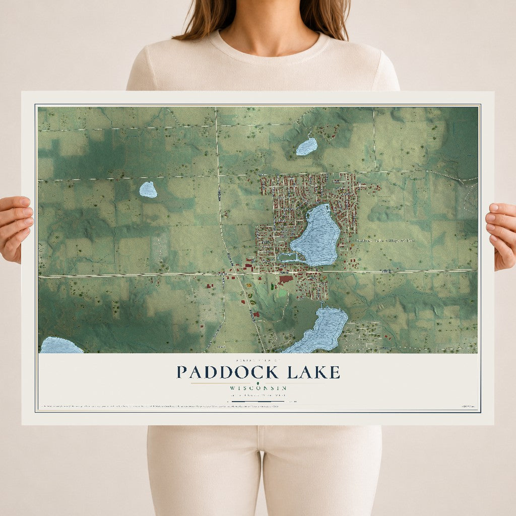 Map of Paddock Lake, Wisconsin, 18 x 24 inch unframed archival matte print