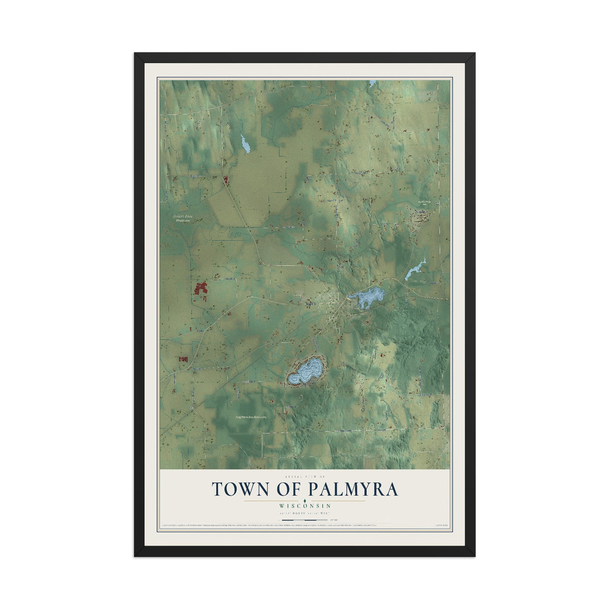Map of the Town of Palmyra, Wisconsin, 12 x 18 inch print in a black wood frame