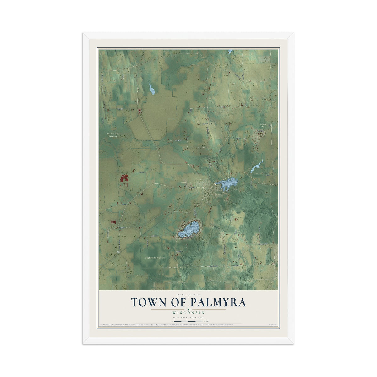 Map of the Town of Palmyra, Wisconsin, 12 x 18 inch print in a white wood frame