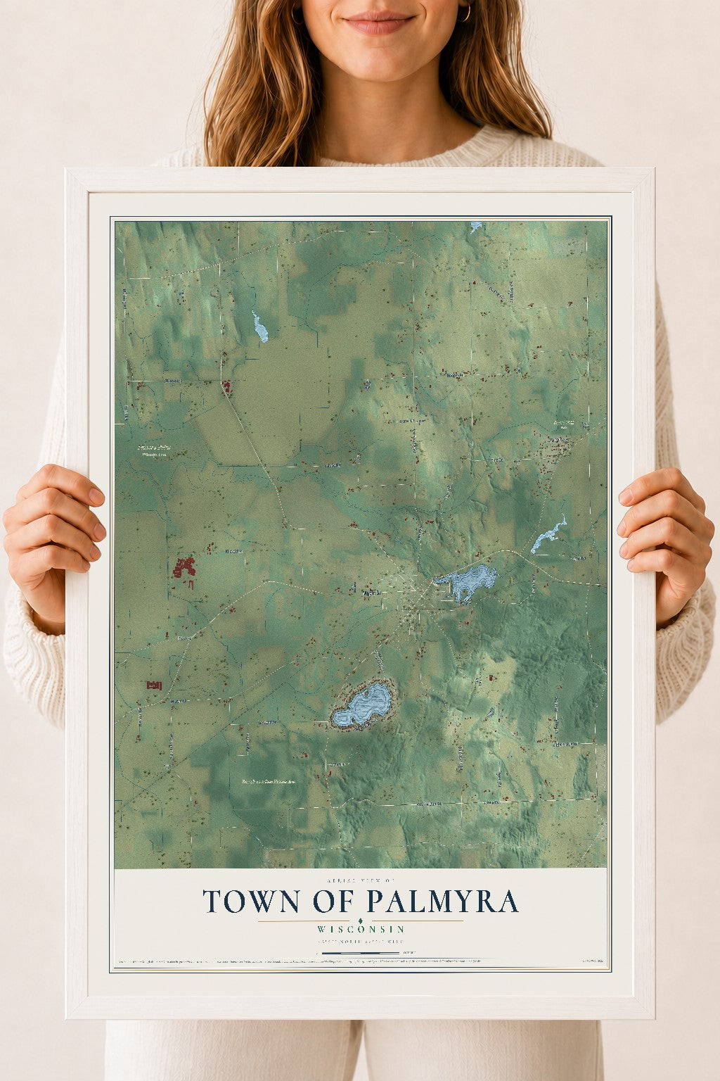 Map of the Town of Palmyra, Wisconsin, 18 x 24 inch print in a white wood frame