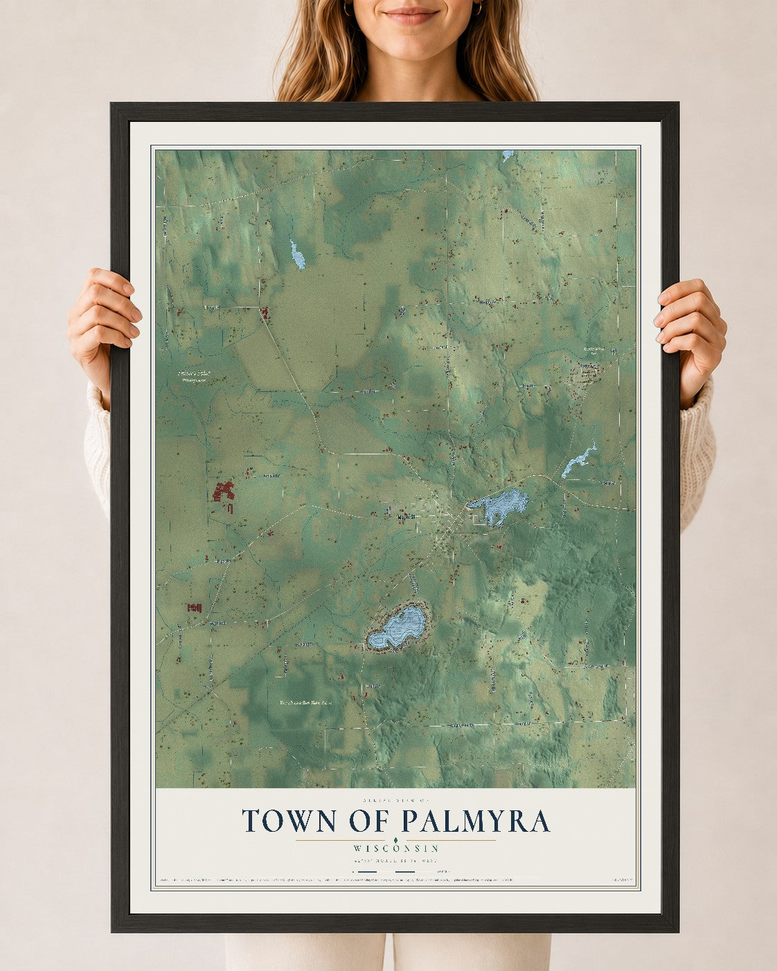 Map of the Town of Palmyra, Wisconsin, 24 x 36 inch print in a black wood frame