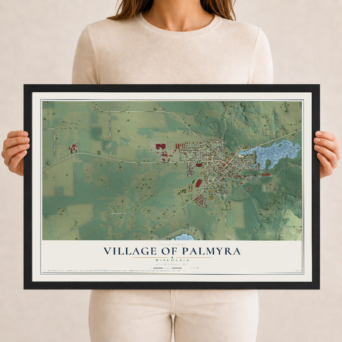 Map of Palmyra, Wisconsin, 12 x 18 inch print in a black wood frame