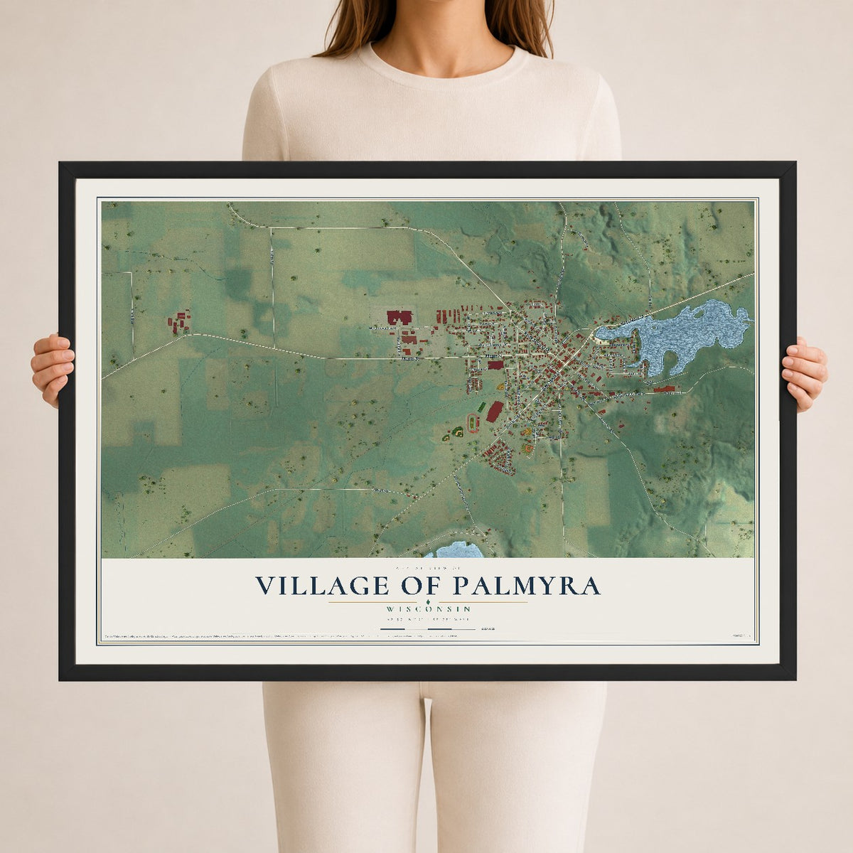 Map of Palmyra, Wisconsin, 24 x 36 inch print in a black wood frame