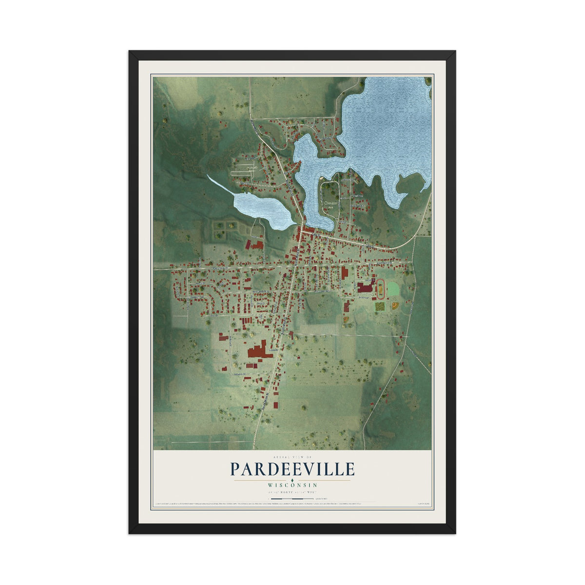 Map of Pardeeville, Wisconsin, 12 x 18 inch print in a black wood frame