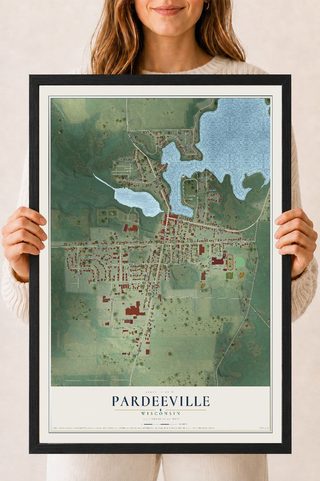 Map of Pardeeville, Wisconsin, 18 x 24 inch print in a black wood frame