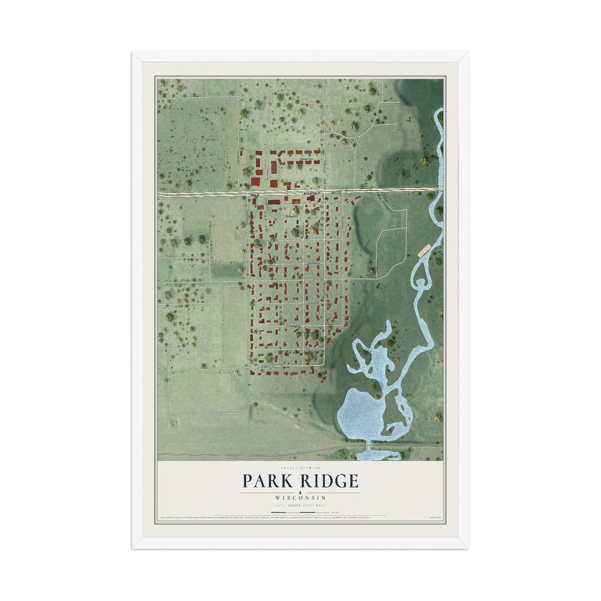 Map of Park Ridge, Wisconsin, 12 x 18 inch print in a white wood frame