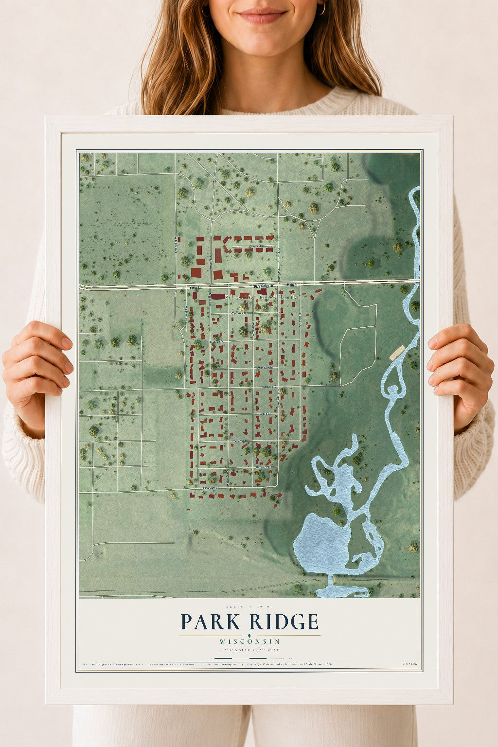 Map of Park Ridge, Wisconsin, 18 x 24 inch print in a white wood frame