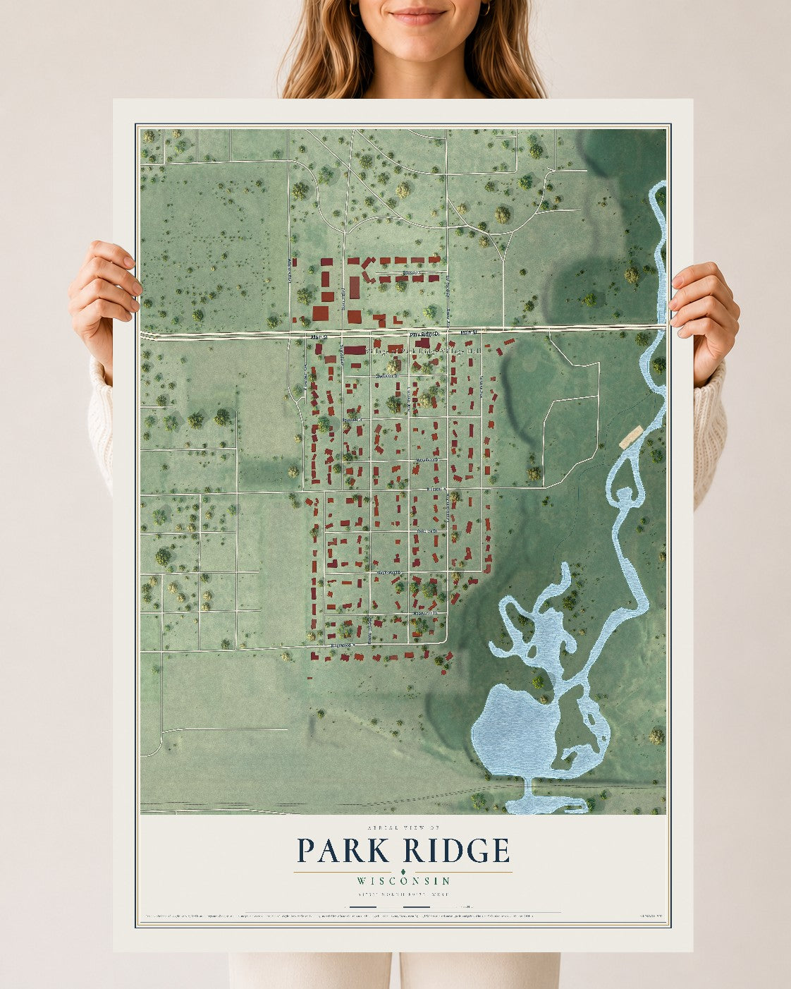 Map of Park Ridge, Wisconsin, 24 x 36 inch unframed archival matte print