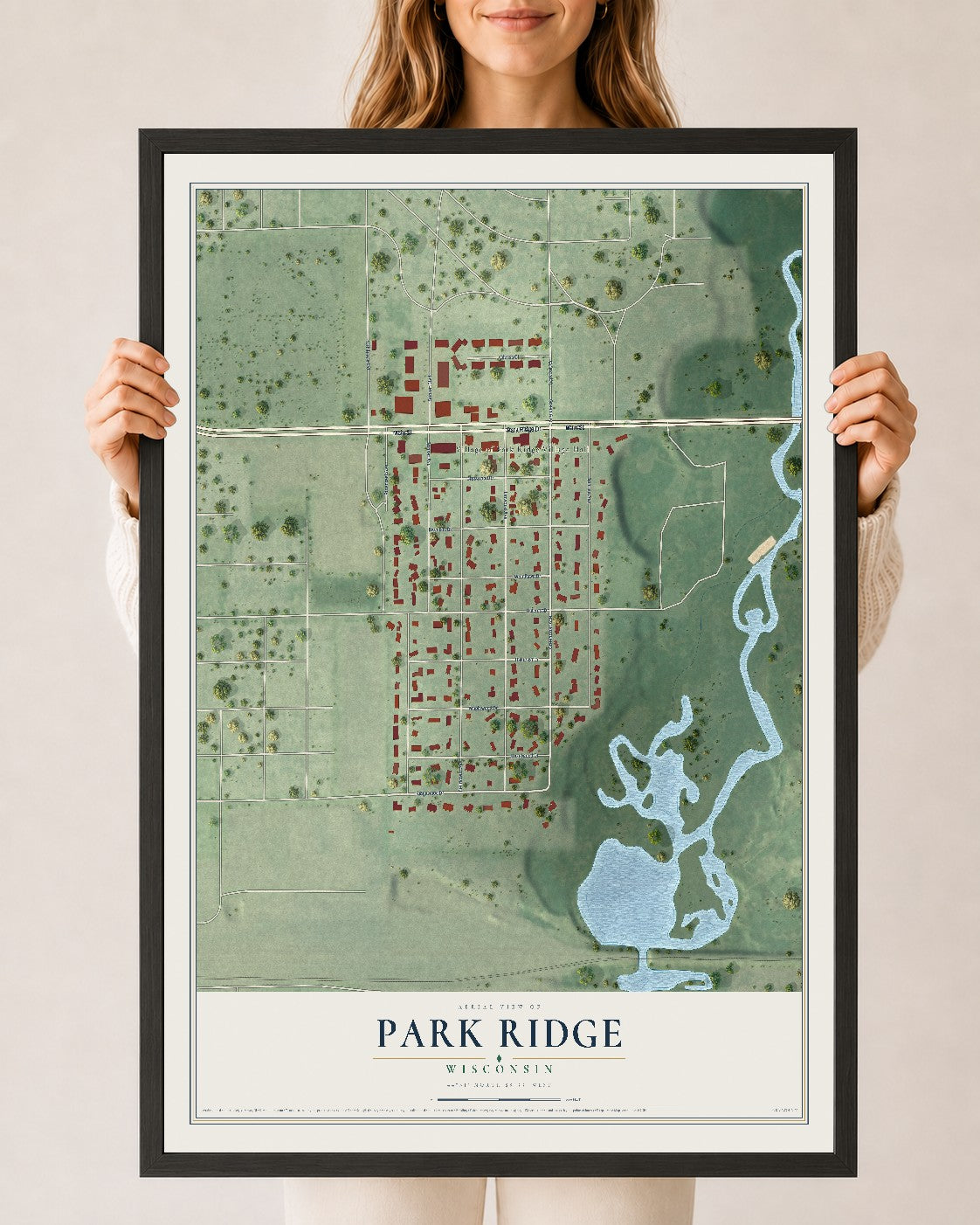 Map of Park Ridge, Wisconsin, 24 x 36 inch print in a black wood frame