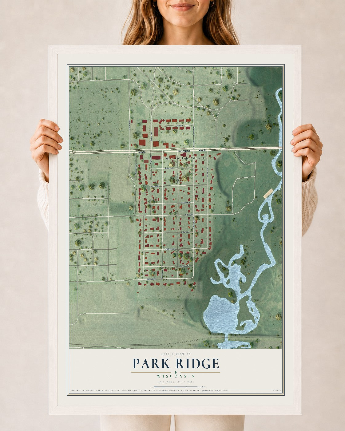 Map of Park Ridge, Wisconsin, 24 x 36 inch print in a white wood frame