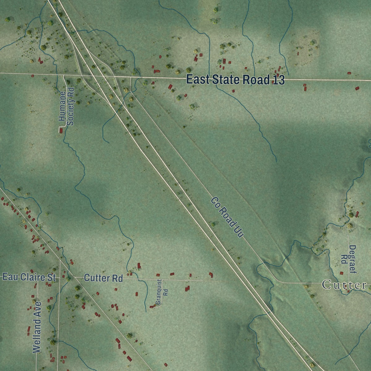 Second close-up of the map of Parkland, Wisconsin print showing more streets and buildings