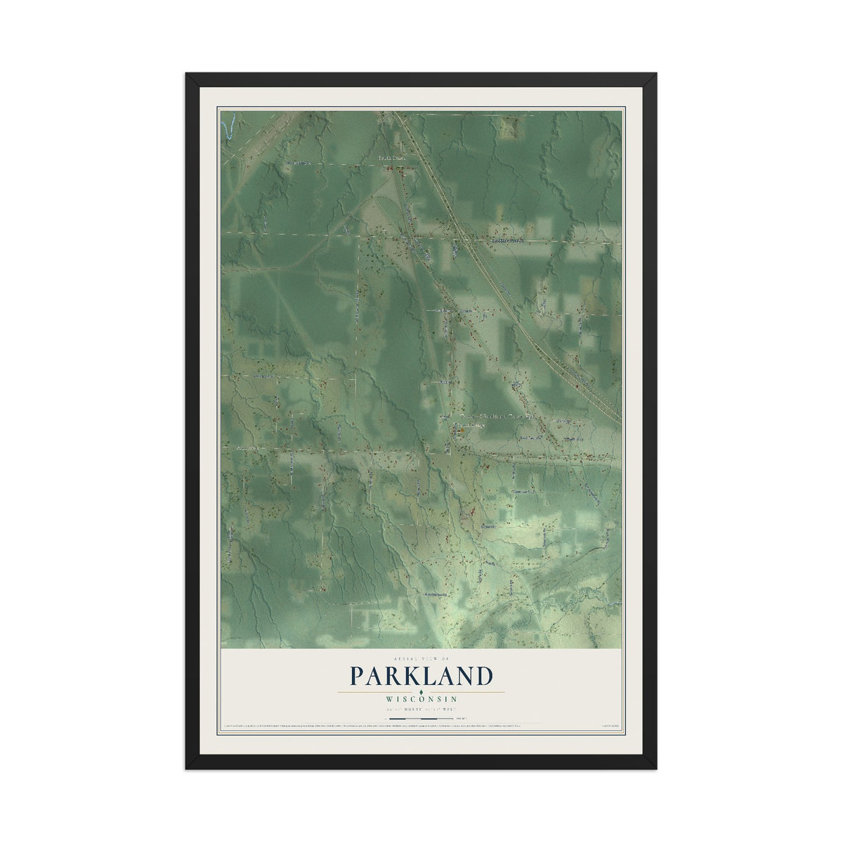 Map of Parkland, Wisconsin, 12 x 18 inch print in a black wood frame