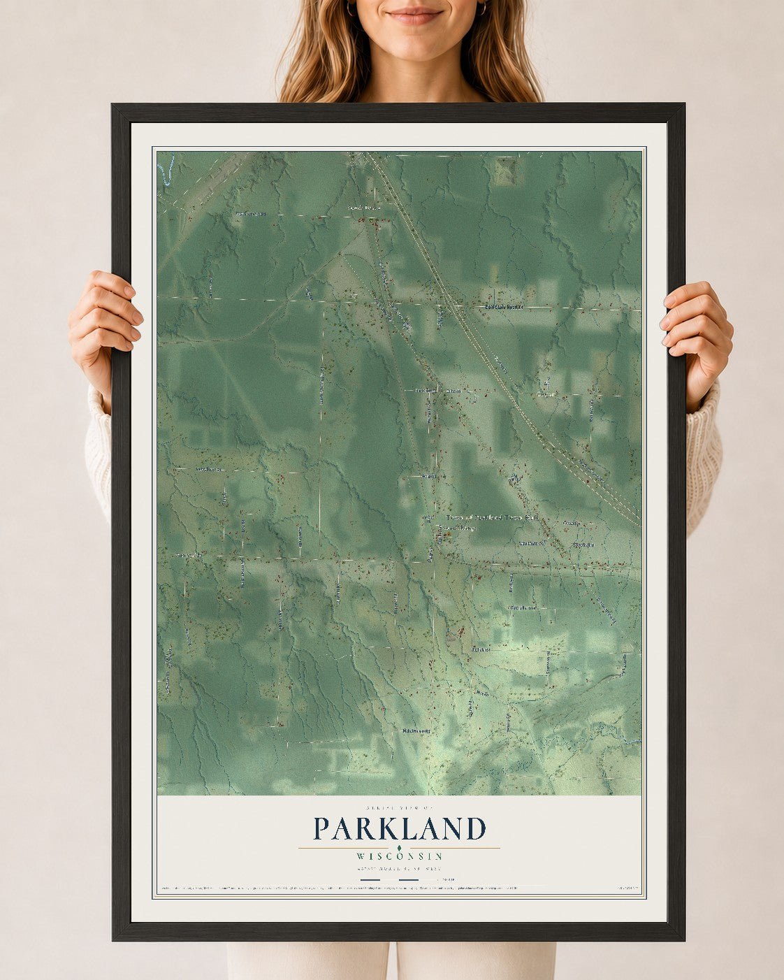 Map of Parkland, Wisconsin, 24 x 36 inch print in a black wood frame
