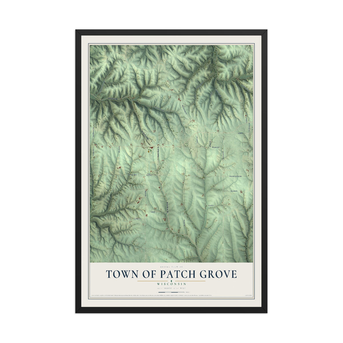 Map of the Town of Patch Grove, Wisconsin, 12 x 18 inch print in a black wood frame
