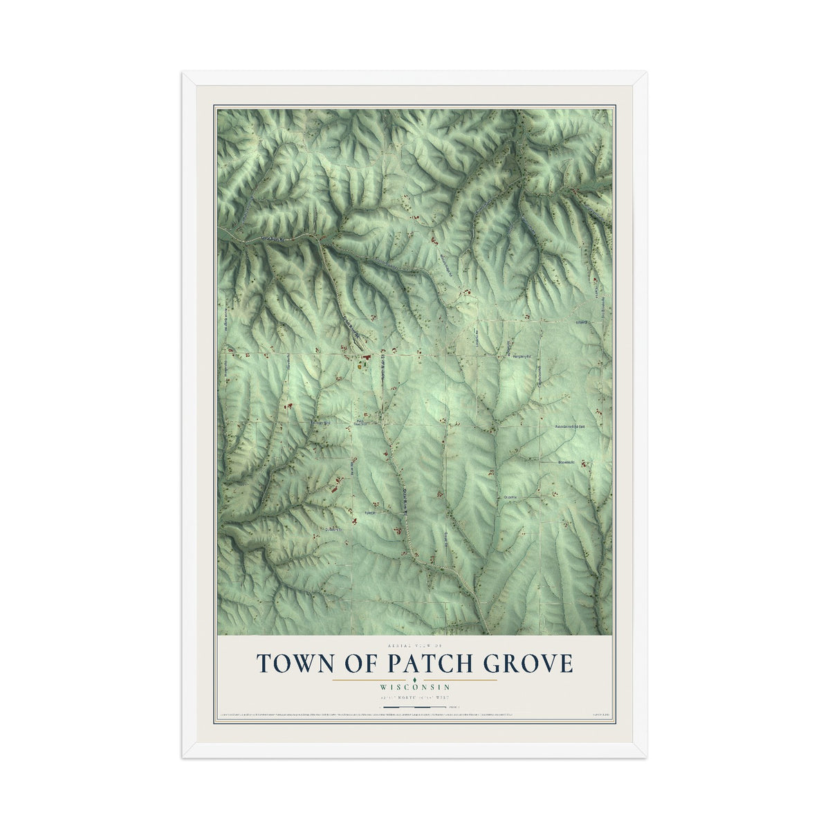 Map of the Town of Patch Grove, Wisconsin, 12 x 18 inch print in a white wood frame