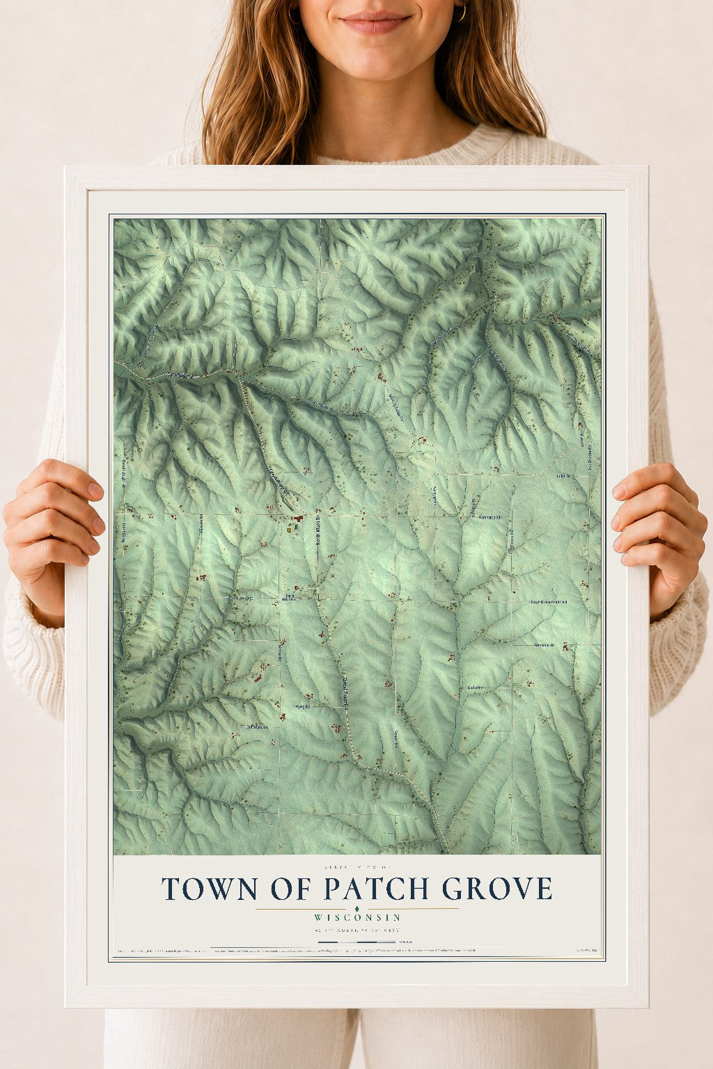 Map of the Town of Patch Grove, Wisconsin, 18 x 24 inch print in a white wood frame