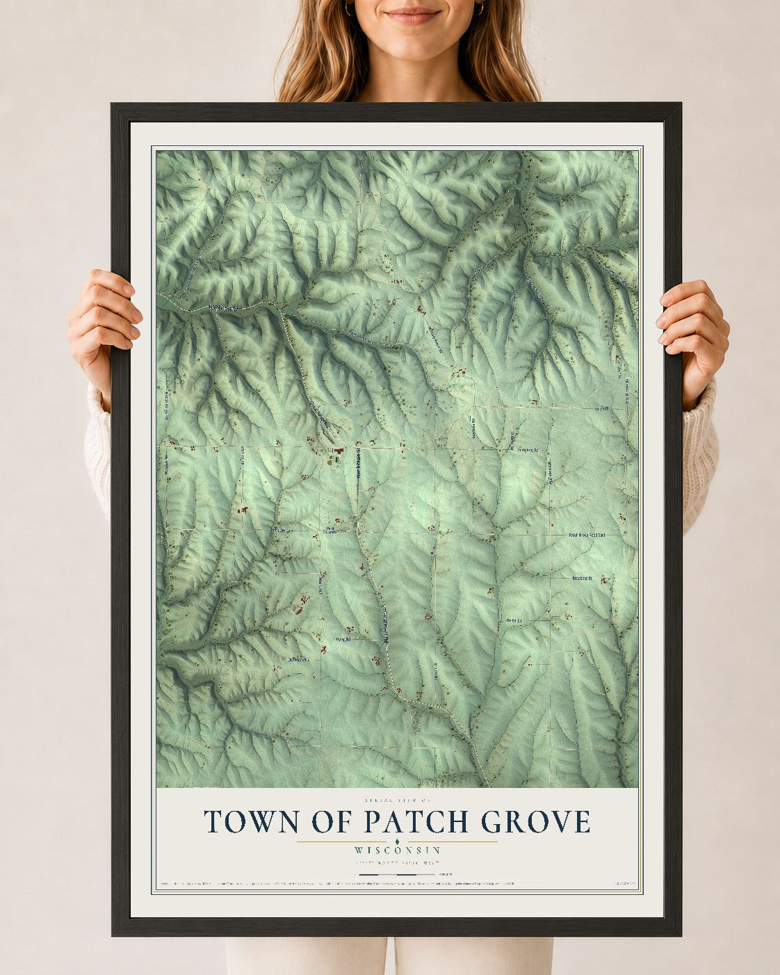 Map of the Town of Patch Grove, Wisconsin, 24 x 36 inch print in a black wood frame
