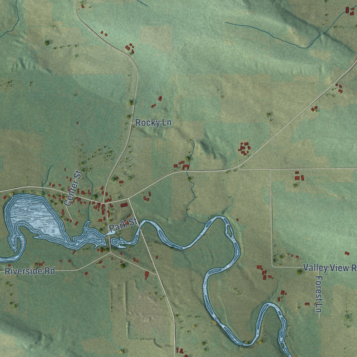 Second close-up of the map of Pella, Wisconsin print showing more streets and buildings
