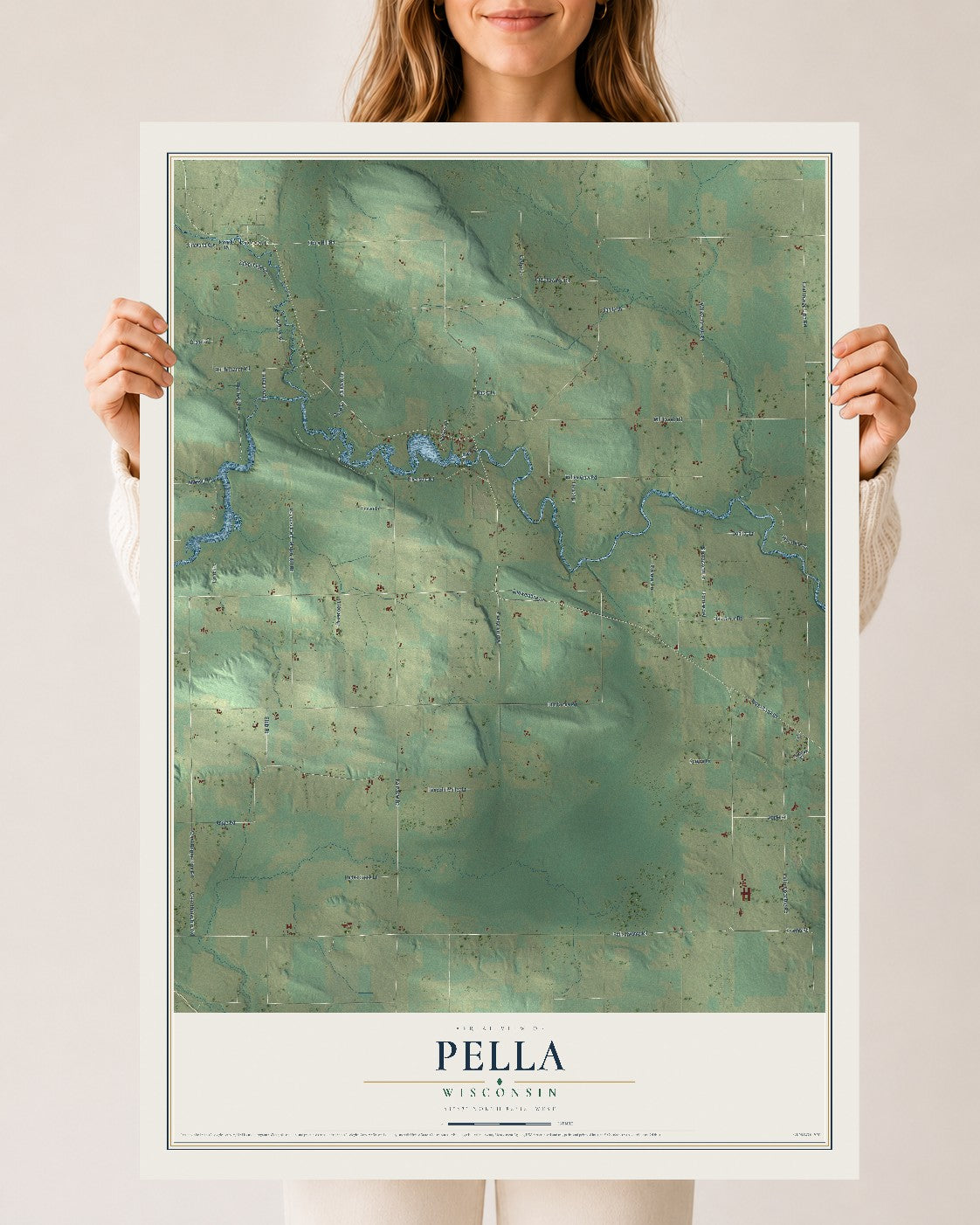 Map of Pella, Wisconsin, 24 x 36 inch unframed archival matte print