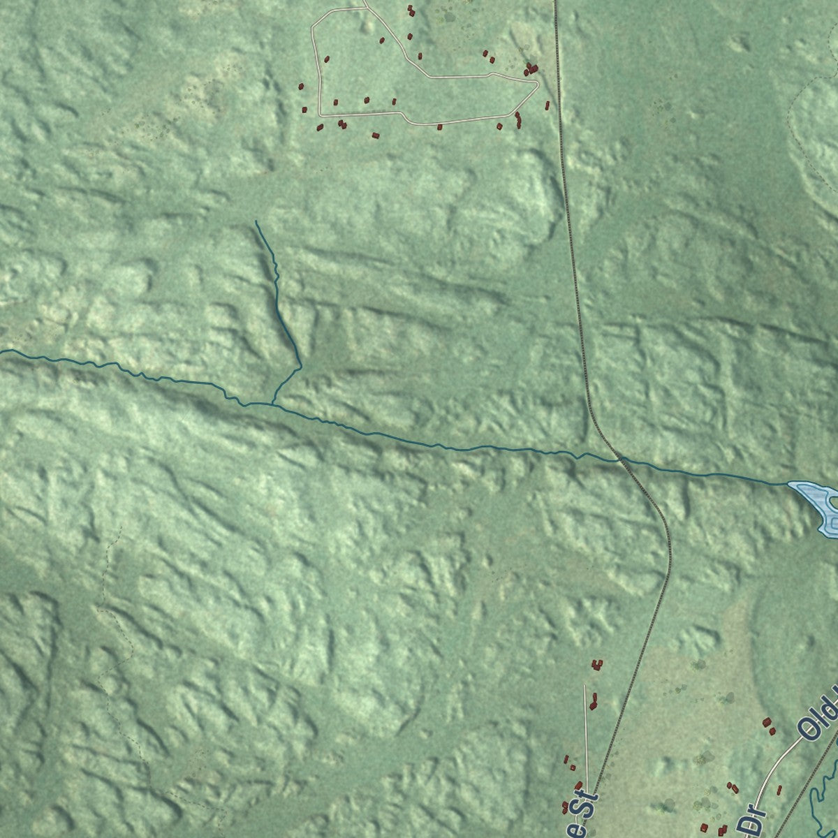 Close-up of the map of Pembine, Wisconsin print showing street and building detail