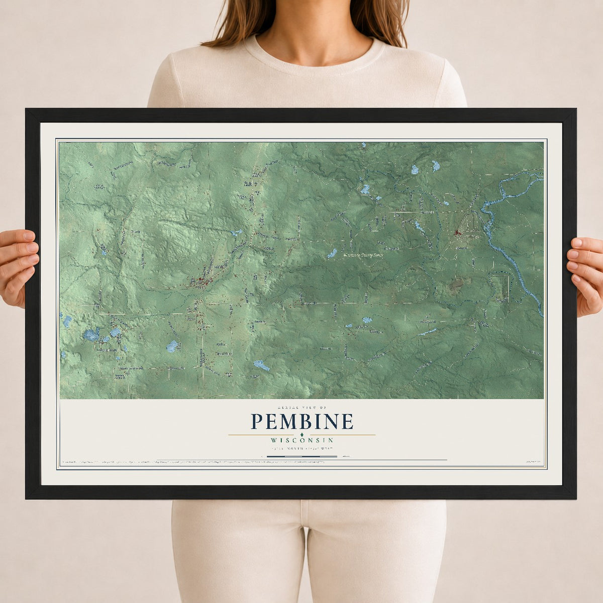 Map of Pembine, Wisconsin, 18 x 24 inch print in a black wood frame