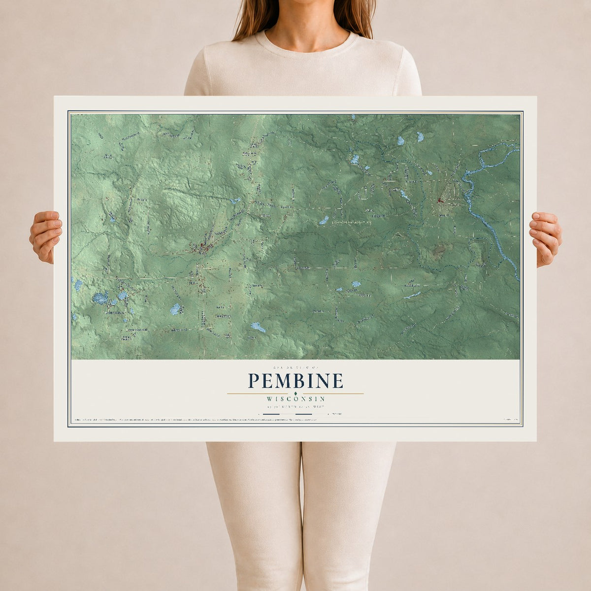 Map of Pembine, Wisconsin, 24 x 36 inch unframed archival matte print