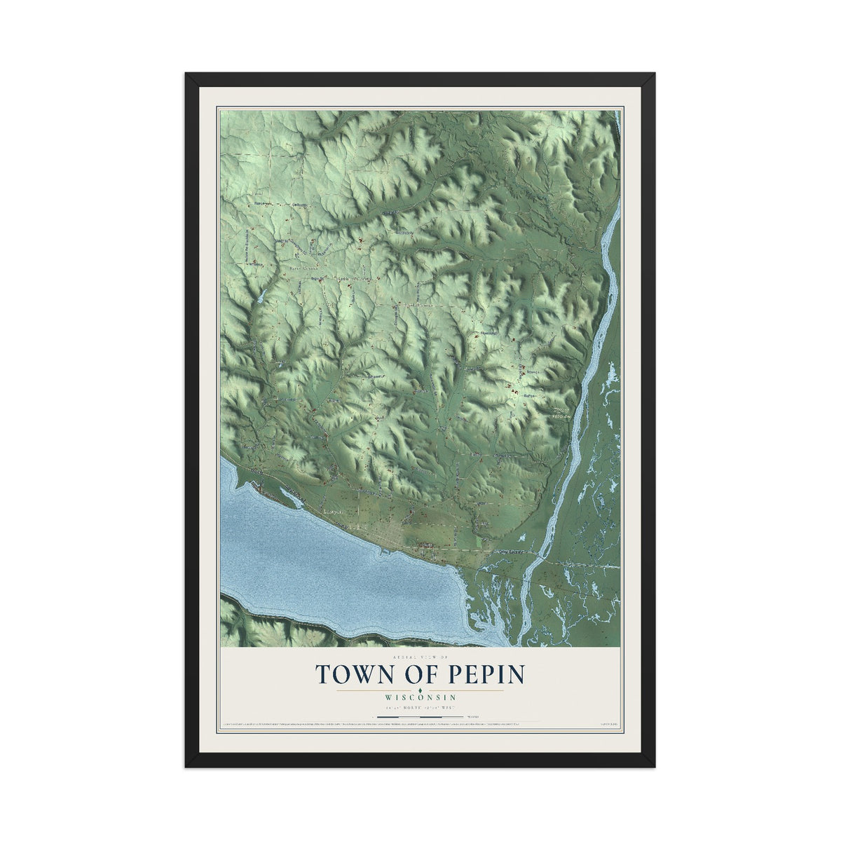 Map of the Town of Pepin, Wisconsin, 12 x 18 inch print in a black wood frame