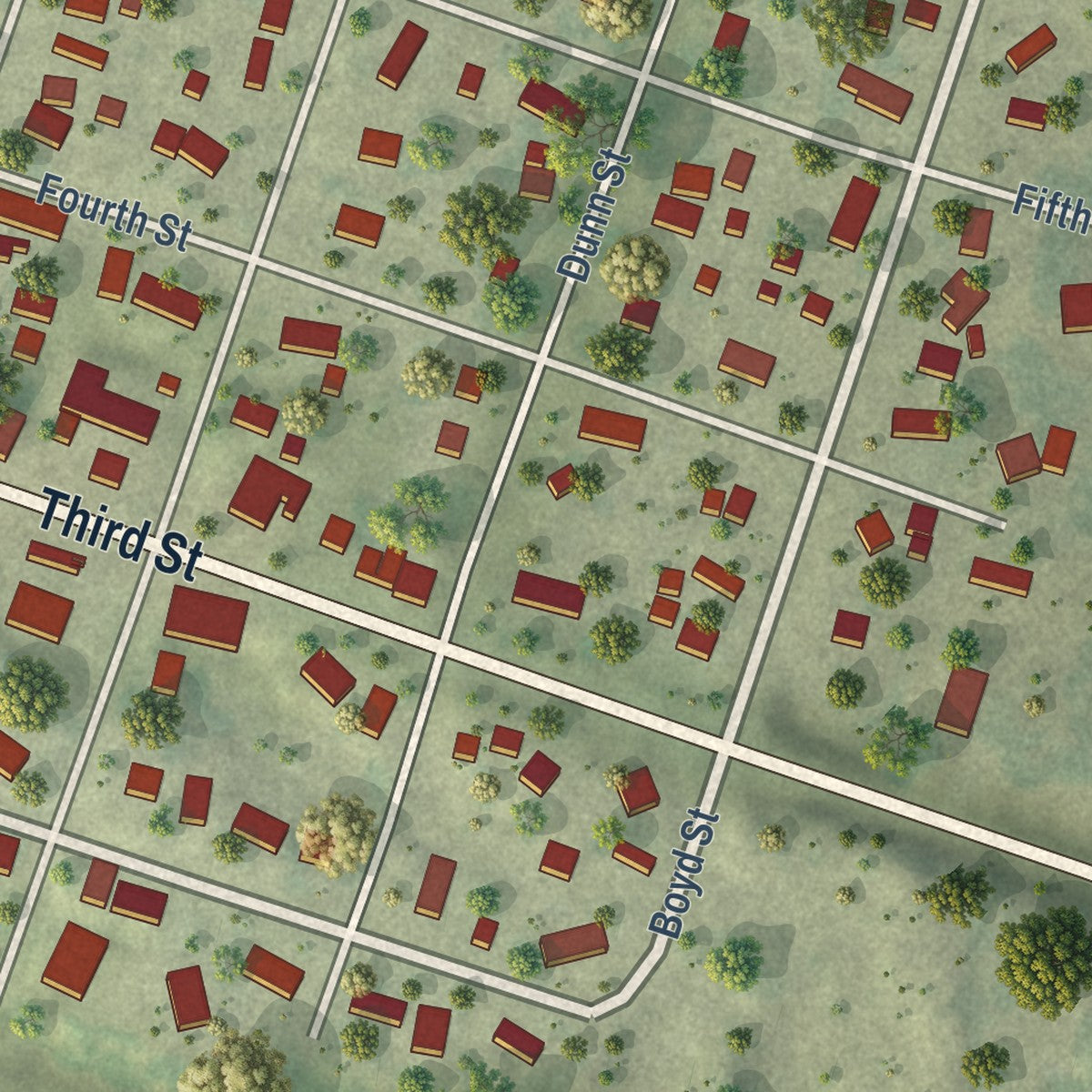 Close-up of the map of Pepin, Wisconsin print showing street and building detail
