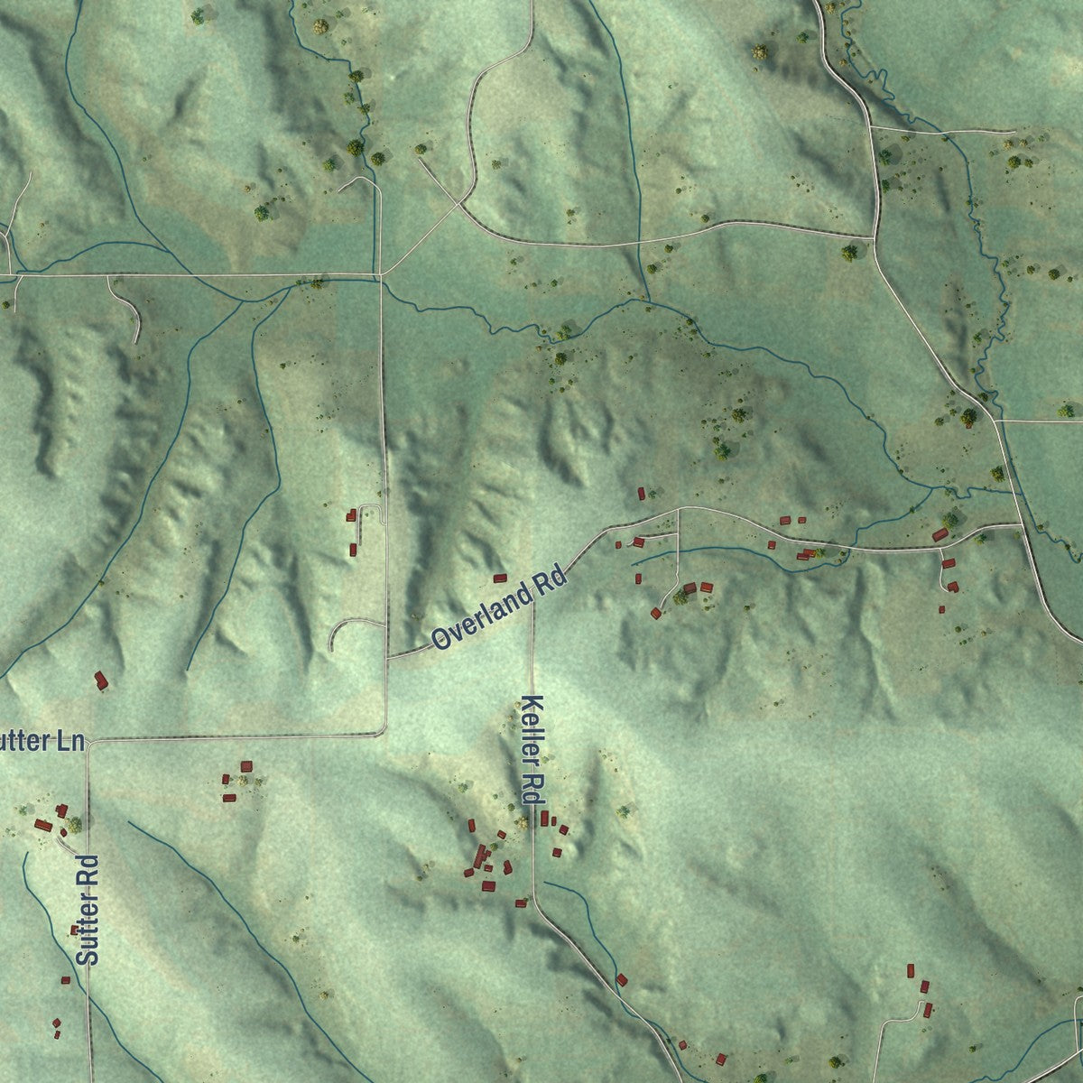 Second close-up of the map of Perry, Wisconsin print showing more streets and buildings