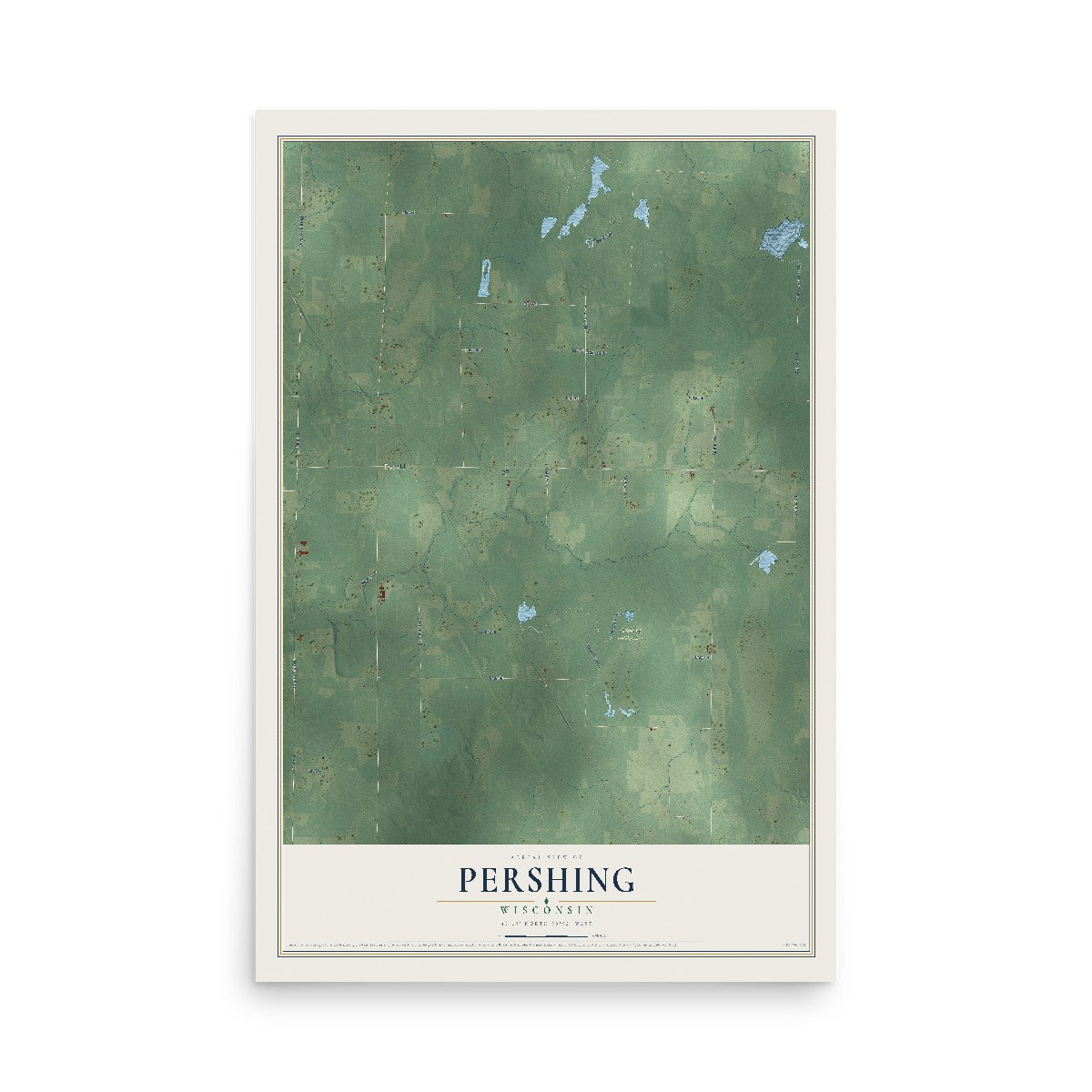 Map of Pershing, Wisconsin, 12 x 18 inch unframed archival matte print