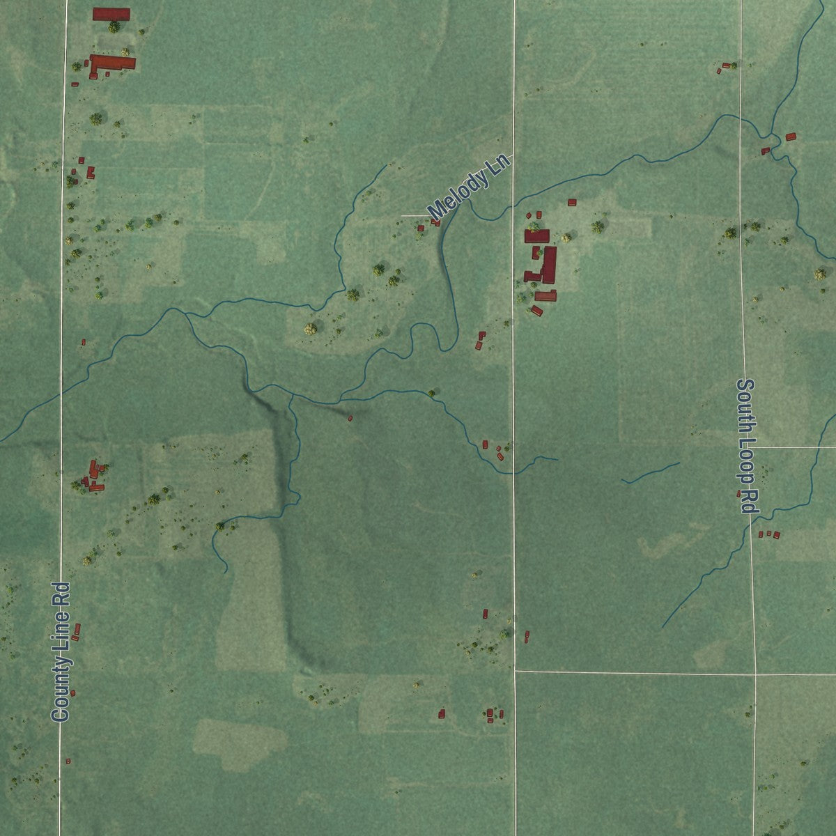 Close-up of the map of Pershing, Wisconsin print showing street and building detail