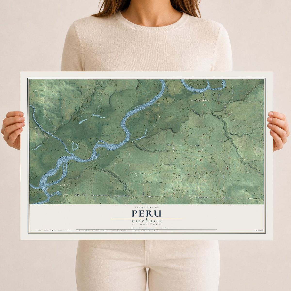 Map of Peru, Wisconsin, 12 x 18 inch unframed archival matte print