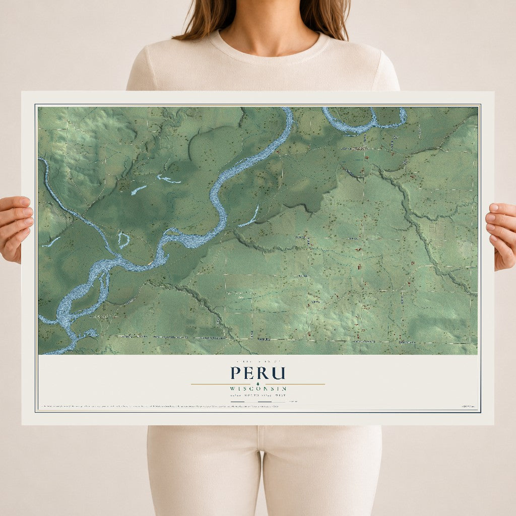 Map of Peru, Wisconsin, 18 x 24 inch unframed archival matte print
