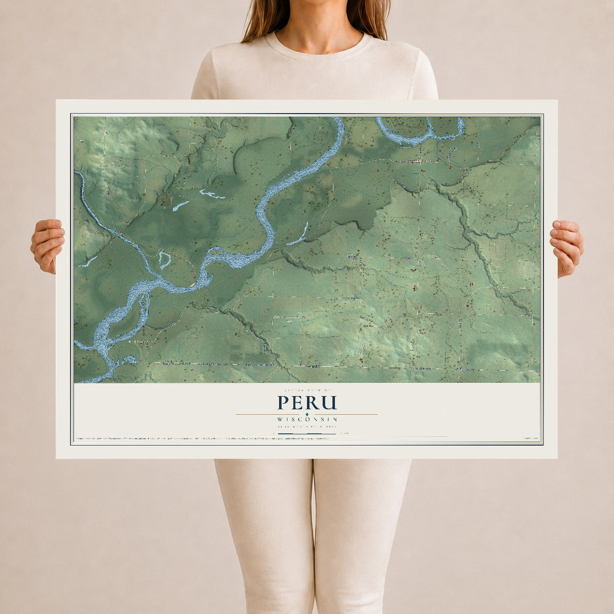 Map of Peru, Wisconsin, 24 x 36 inch unframed archival matte print