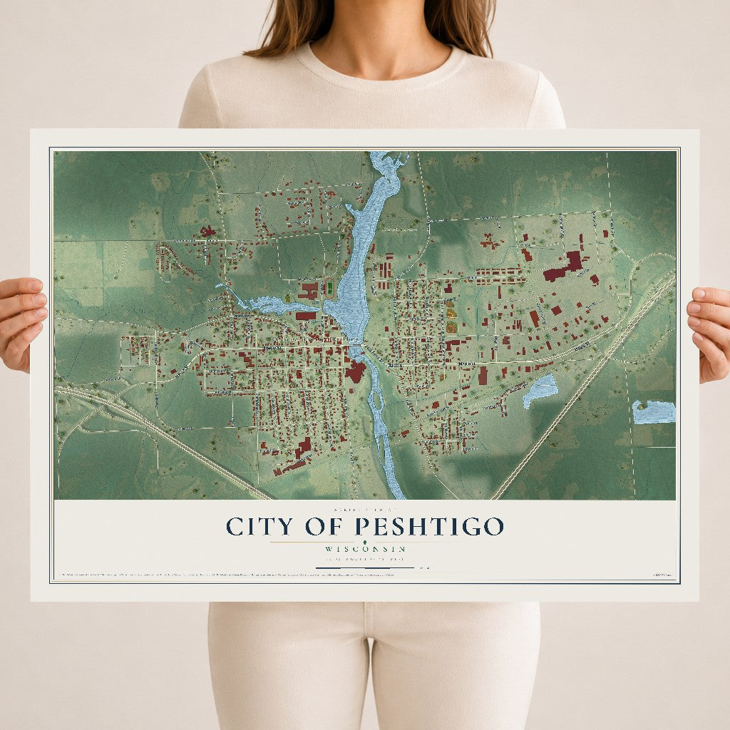 Map of Peshtigo, Wisconsin, 18 x 24 inch unframed archival matte print