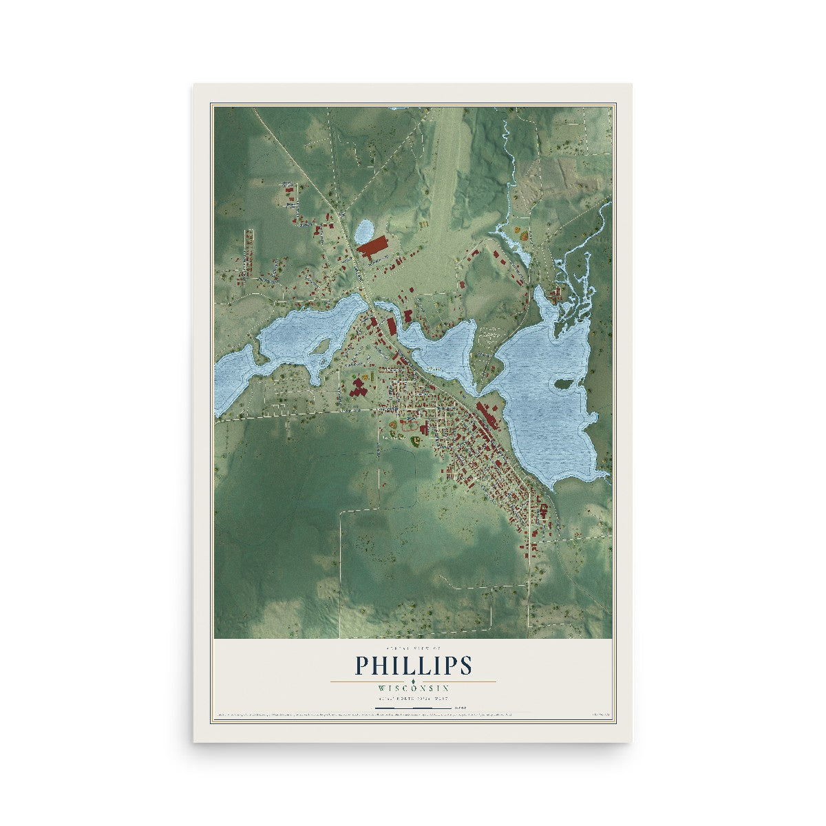 Map of Phillips, Wisconsin, 12 x 18 inch unframed archival matte print