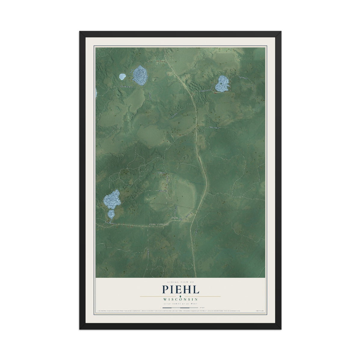 Map of Piehl, Wisconsin, 12 x 18 inch print in a black wood frame