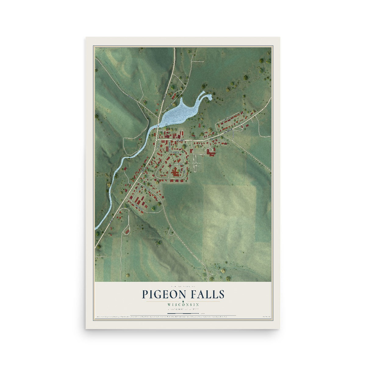 Map of Pigeon Falls, Wisconsin, 12 x 18 inch unframed archival matte print