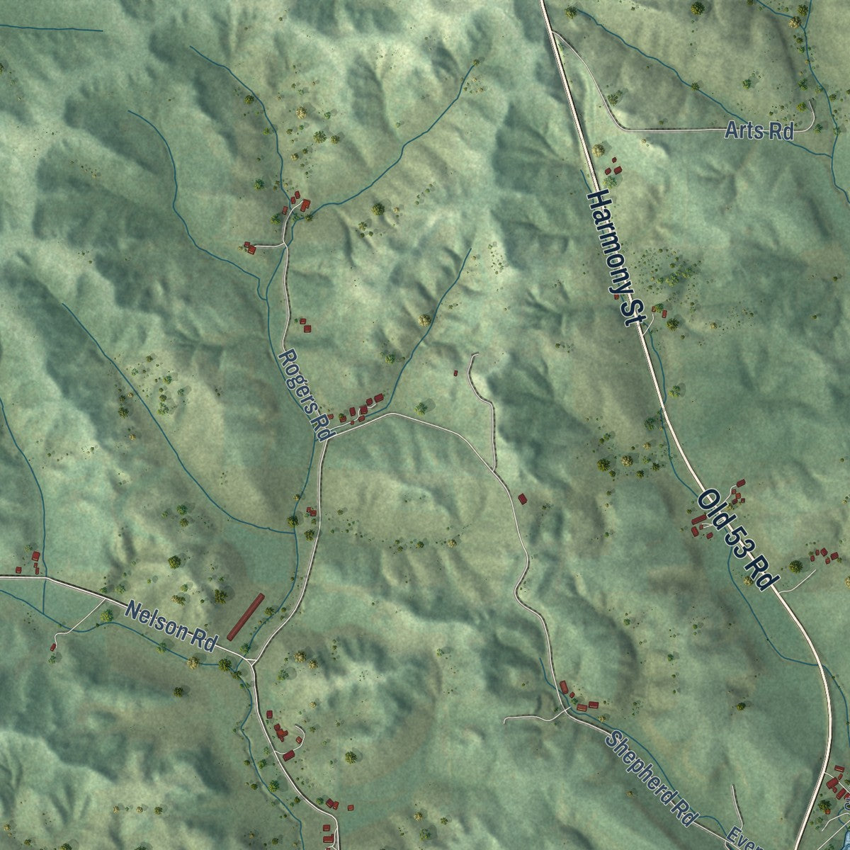 Second close-up of the map of Pigeon, Wisconsin print showing more streets and buildings