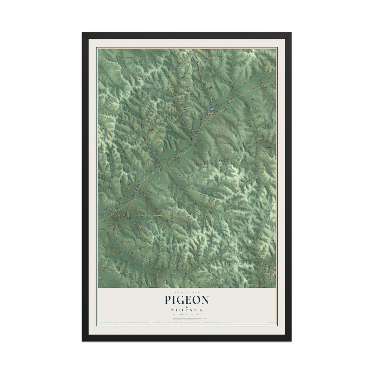 Map of Pigeon, Wisconsin, 12 x 18 inch print in a black wood frame