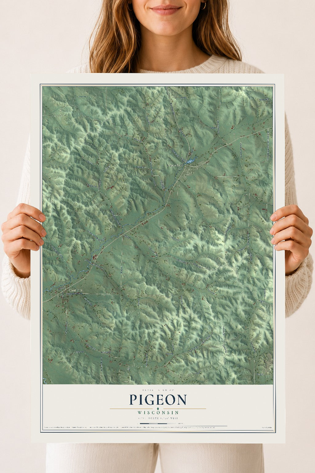 Map of Pigeon, Wisconsin, 18 x 24 inch unframed archival matte print