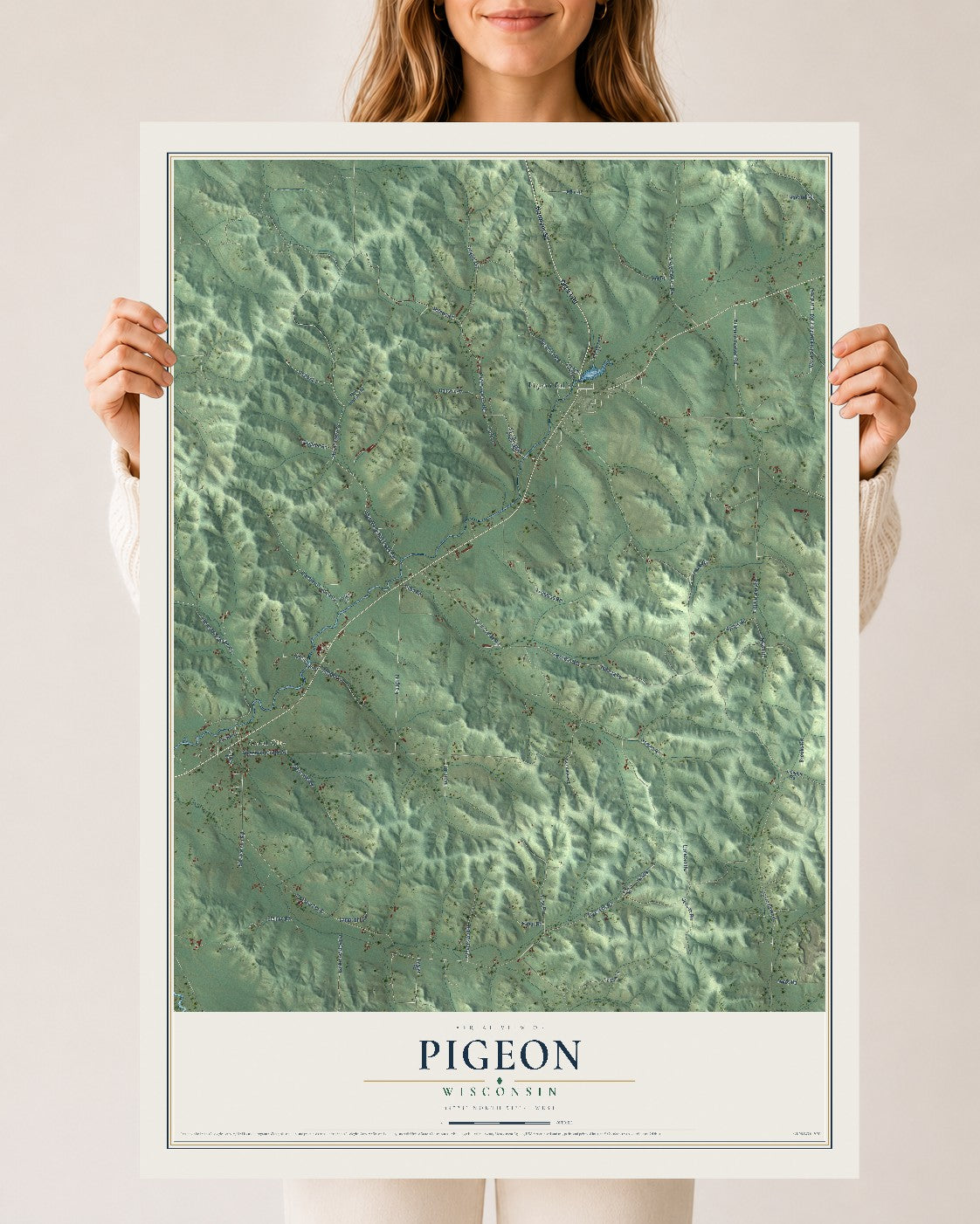 Map of Pigeon, Wisconsin, 24 x 36 inch unframed archival matte print