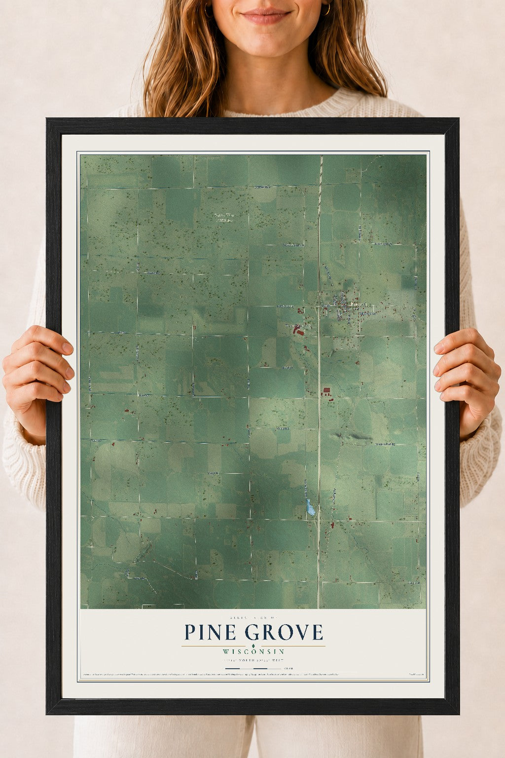 Map of Pine Grove, Wisconsin, 18 x 24 inch print in a black wood frame