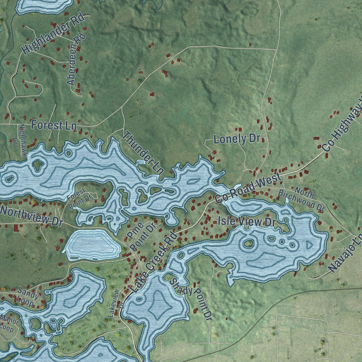 Second close-up of the map of Pine Lake, Wisconsin print showing more streets and buildings