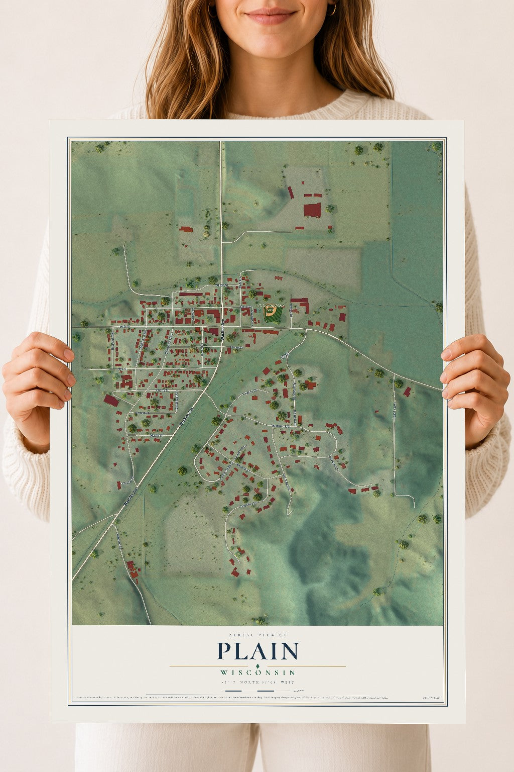 Map of Plain, Wisconsin, 18 x 24 inch unframed archival matte print