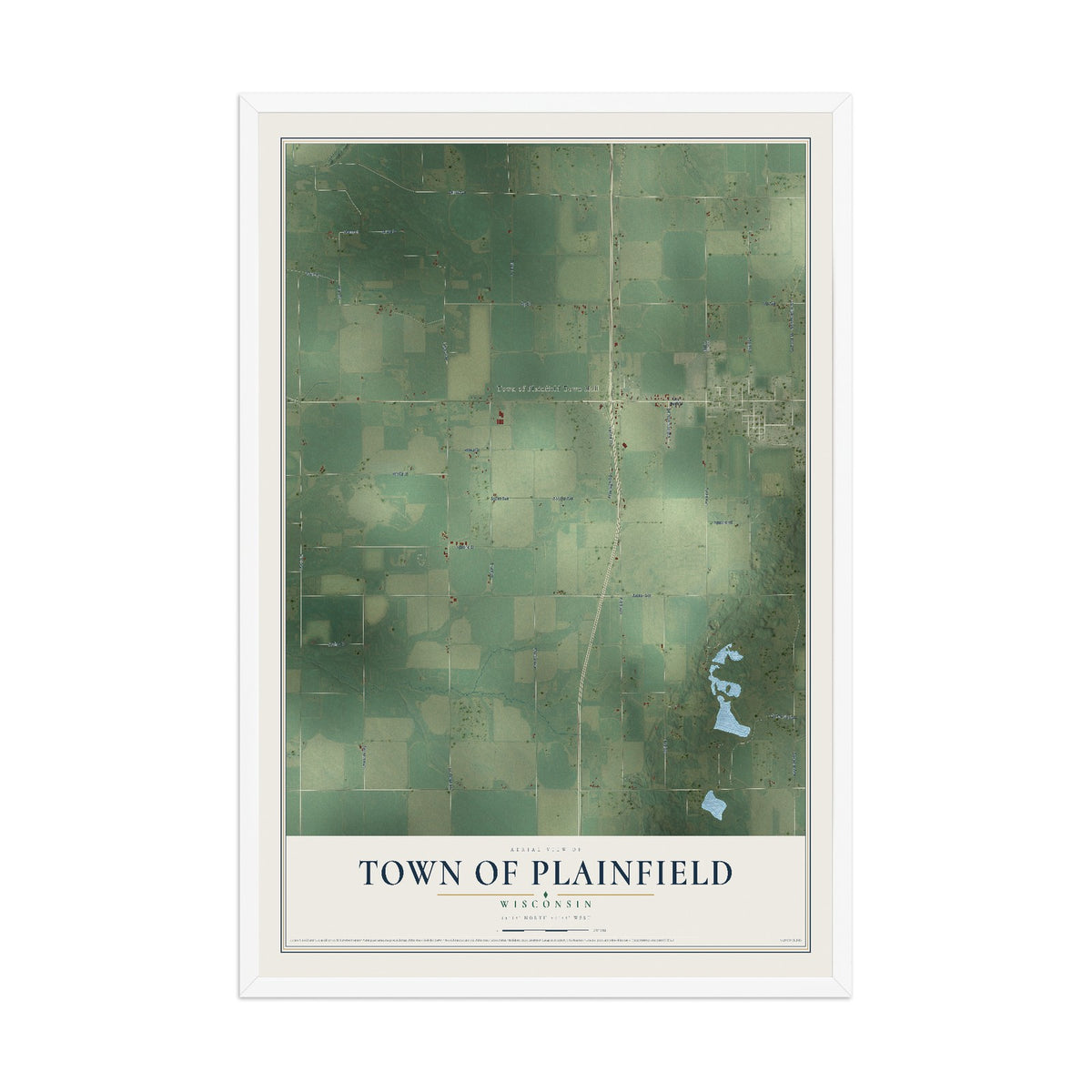 Map of the Town of Plainfield, Wisconsin, 12 x 18 inch print in a white wood frame